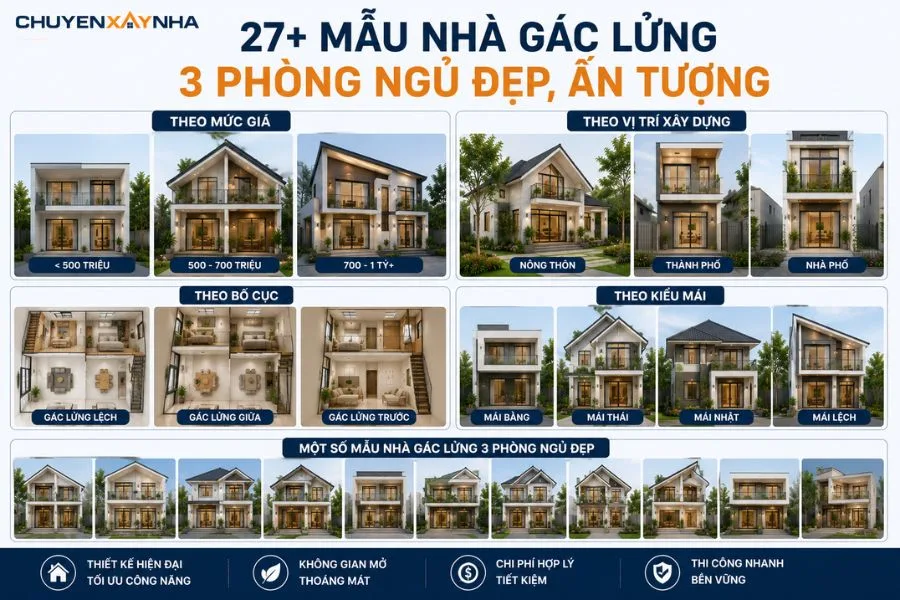 27+ Mẫu nhà gác lửng 3 phòng ngủ đẹp