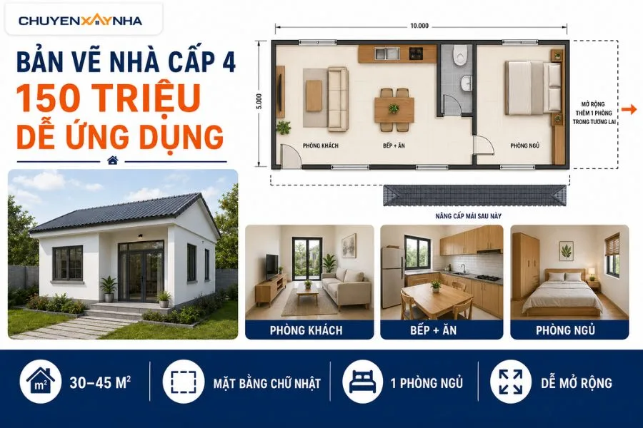 Tham khảo bảng vẽ nhà cấp 4 khoảng 150 triệu