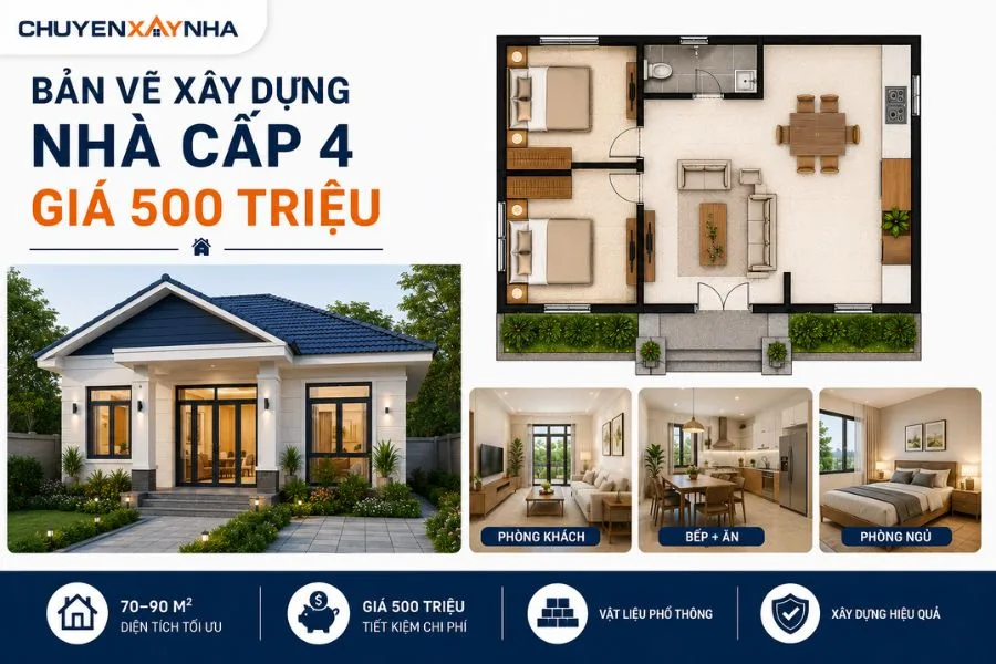 Bản vẽ xây dựng nhà cấp 4 giá 500 triệu