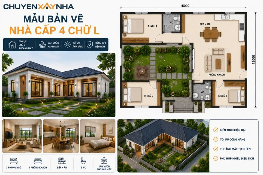 Mẫu bản vẽ nhà cấp 4 chữ L