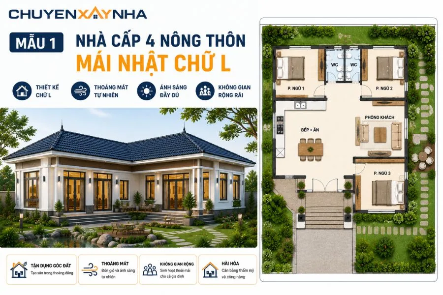 Nhà cấp 4 nông thôn mái Nhật chữ L