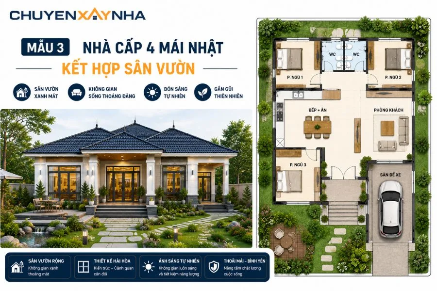 Nhà cấp 4 mái Nhật kết hợp sân vườn
