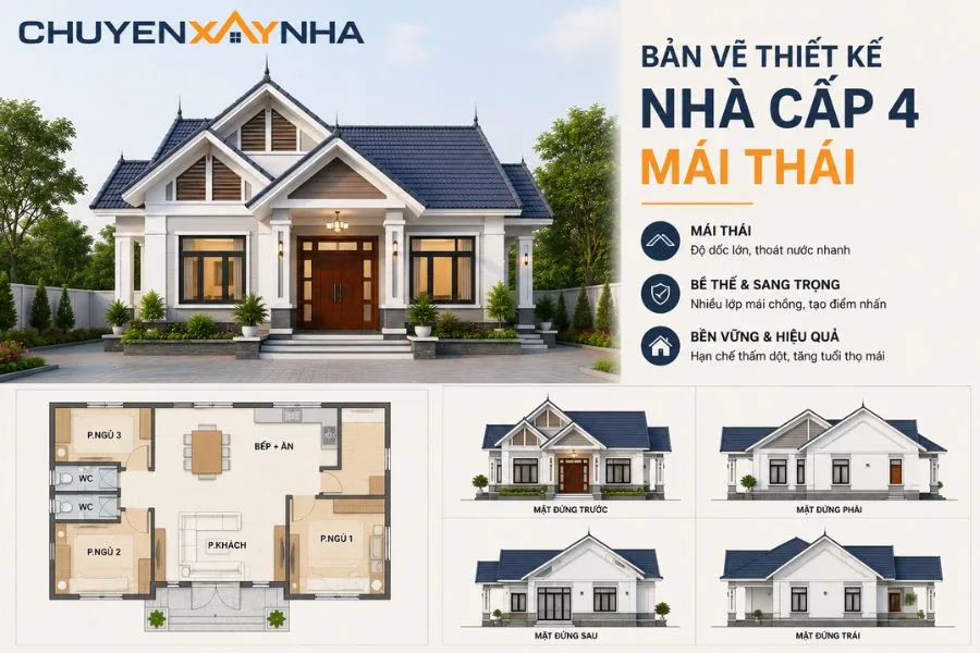 Bản vẽ nhà cấp 4 mái Thái