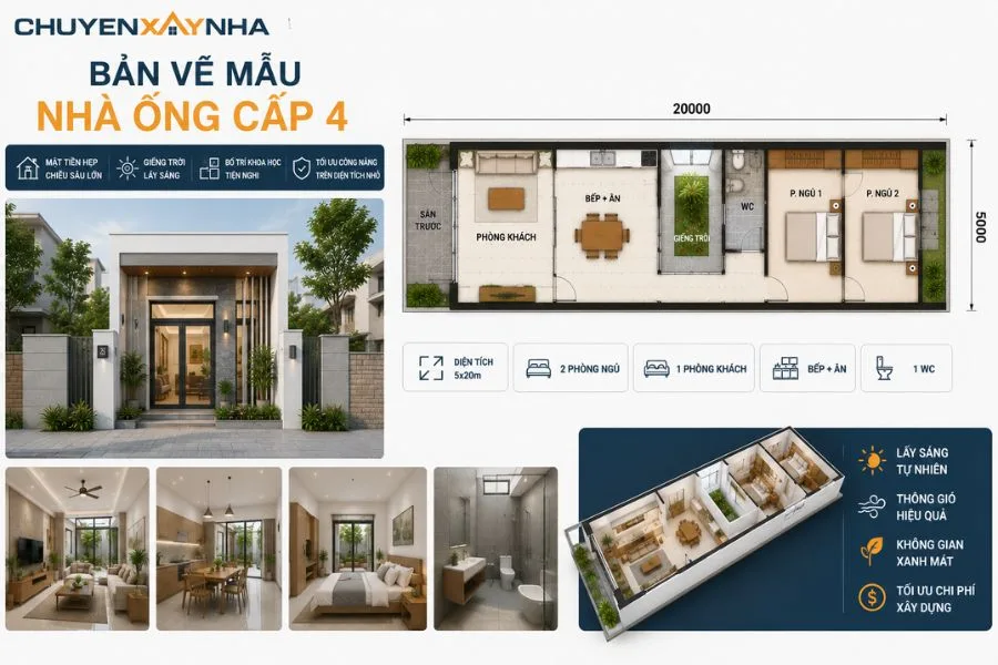 Bản vẽ mẫu nhà ống cấp 4