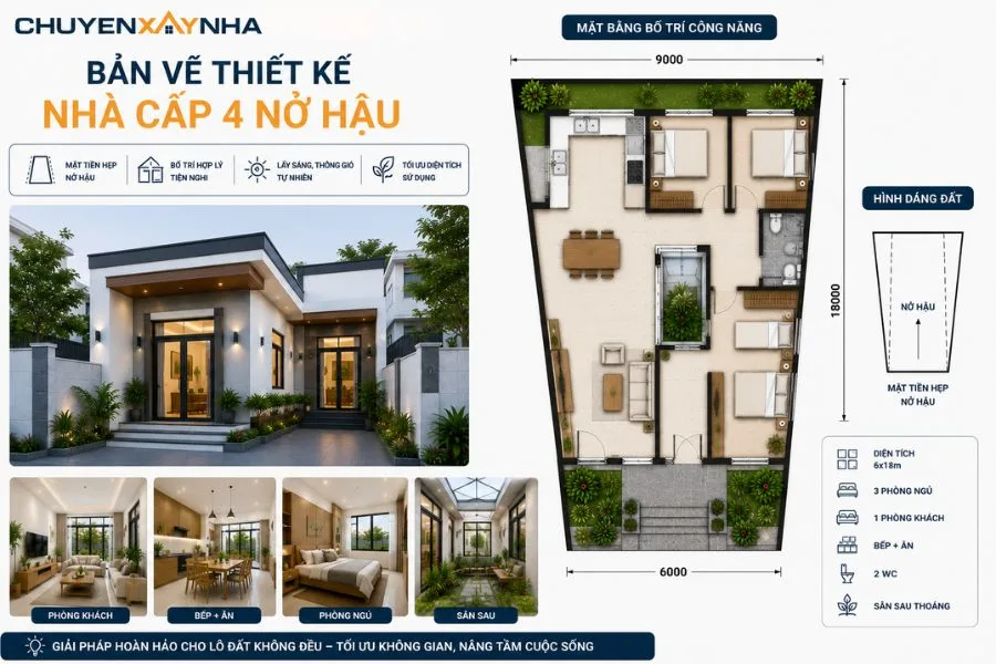 Bản vẽ thiết kế nhà cấp 4 nở hậu