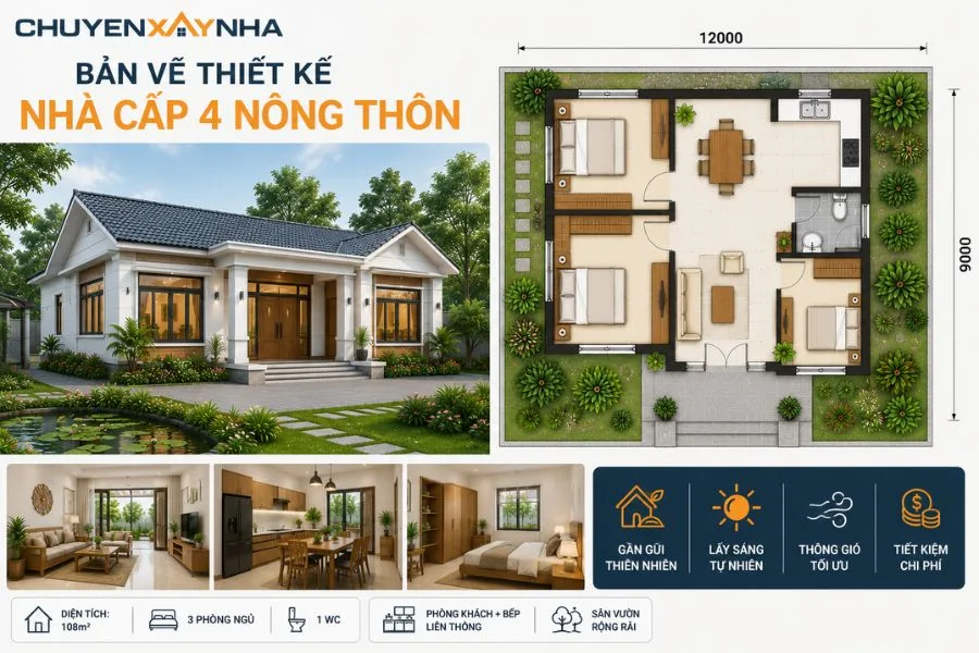 Bản vẽ thiết kế nhà cấp 4 nông thôn