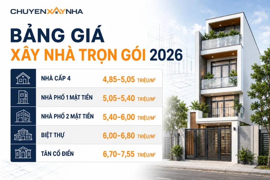 Bảng giá xây nhà trọn gói mới nhất