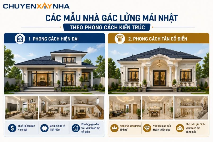 Các mẫu nhà gác lửng mái Nhật theo phong cách kiến trúc