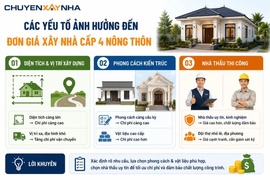 Các yếu tố ảnh hưởng đến đơn giá xây nhà cấp 4 nông thôn