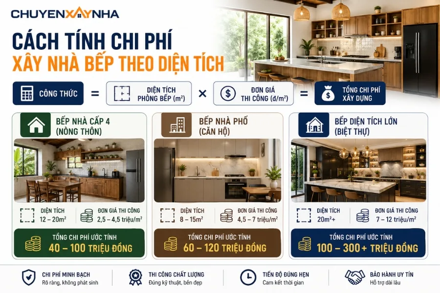 Cách tính chi phí xây nhà bếp theo diện tích 