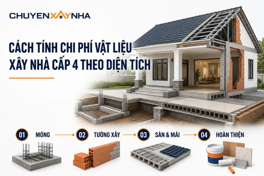 Cách tính chi phí vật liệu xây nhà cấp 4 theo diện tích