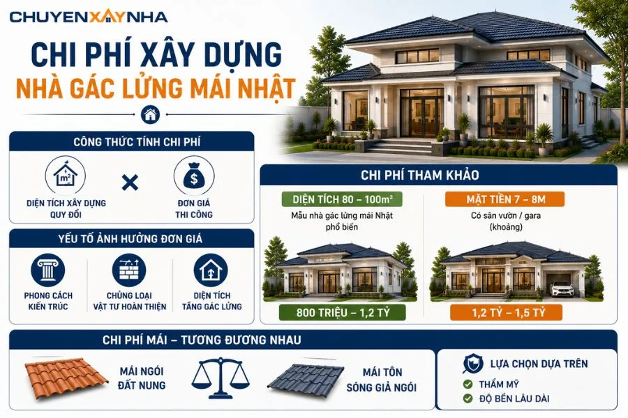 Chi phí xây dựng nhà gác lửng mái Nhật tham khảo