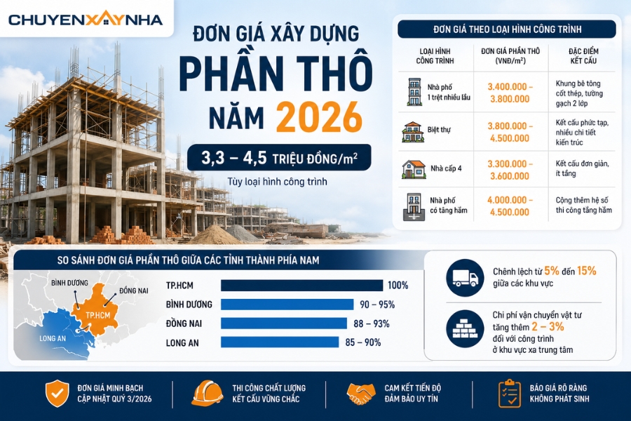 Đơn giá xây dựng phần thô