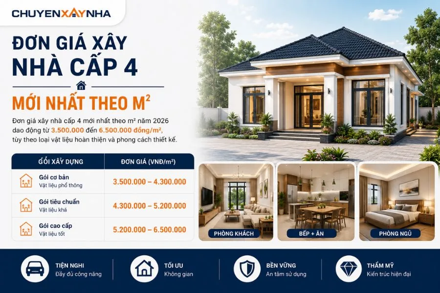 Đơn giá xây nhà cấp 4 mới nhất theo m2