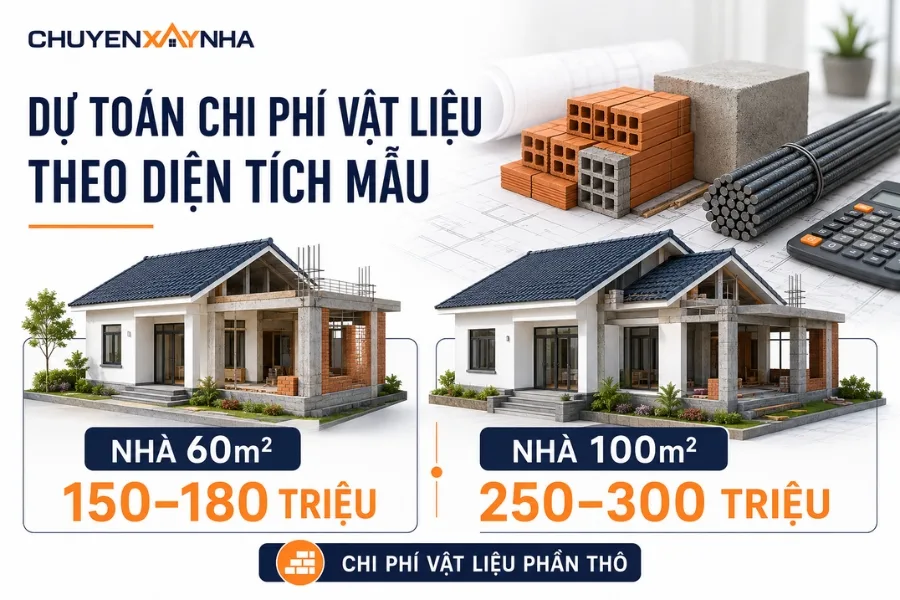 Bảng dự toán chi phí vật liệu theo diện tích mẫu