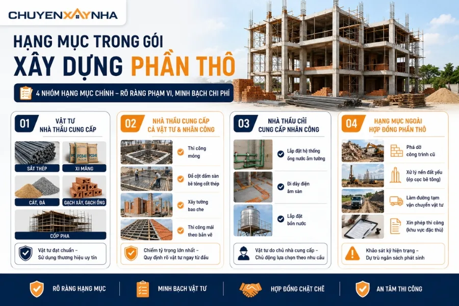 Hạng mục trong gói xây dựng phần thô