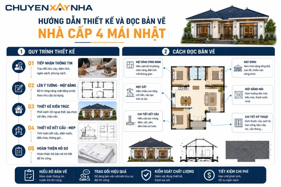 Hướng dẫn thiết kế và đọc bản vẽ nhà cấp 4 mái Nhật