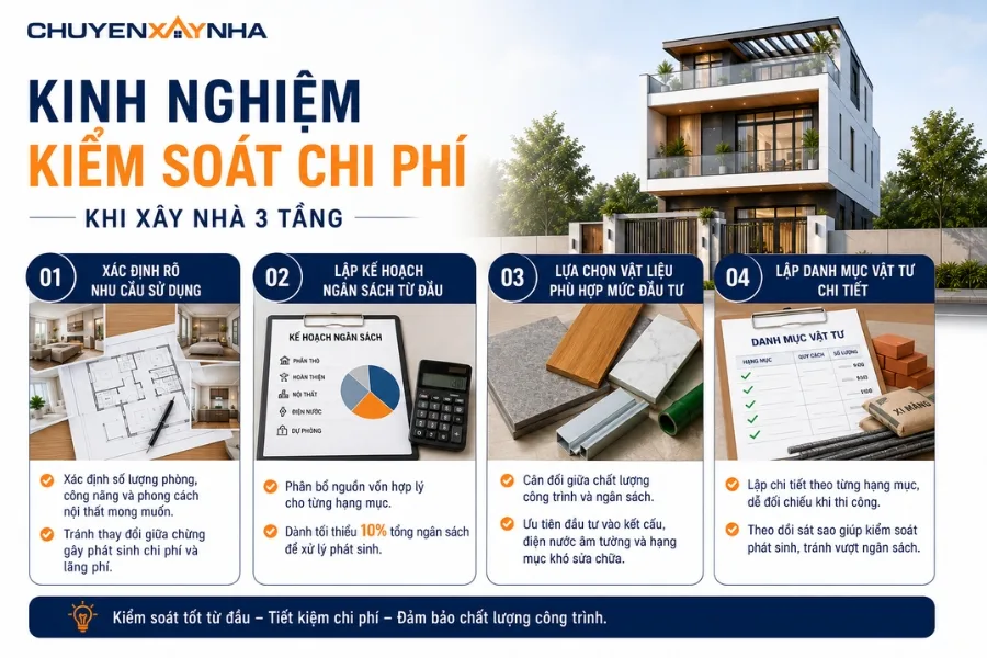 Kinh nghiệm kiểm soát chi phí khi xây nhà 3 tầng