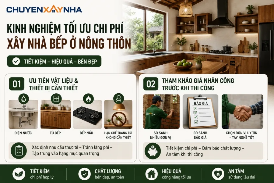 Kinh nghiệm tối ưu chi phí khi xây nhà bếp ở nông thôn