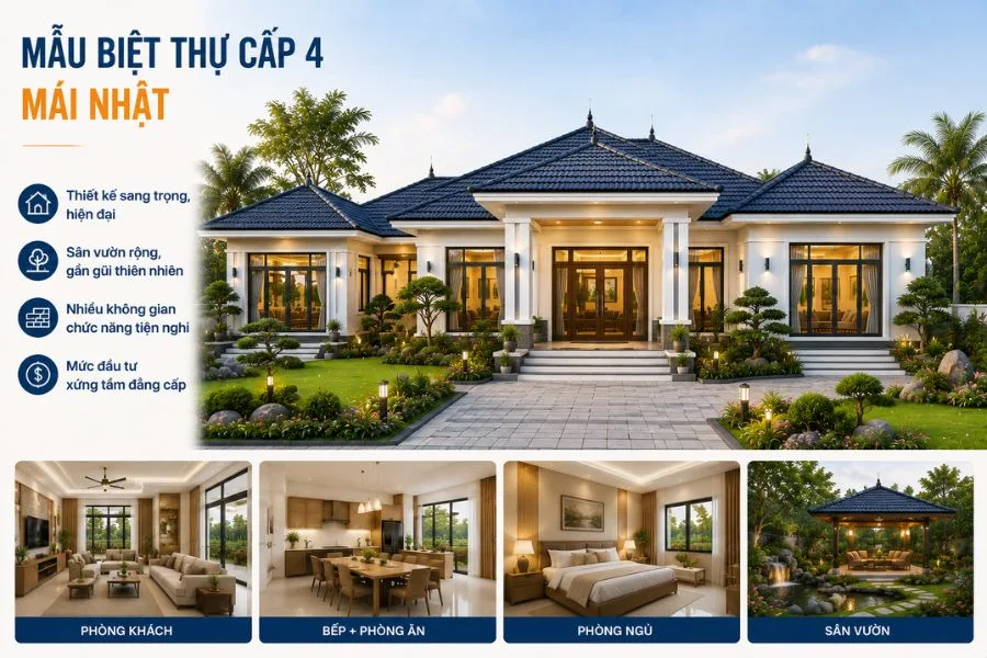 Mẫu biệt thự cấp 4 mái Nhật