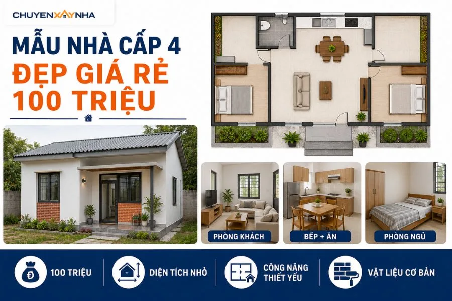 Mẫu nhà cấp 4 đẹp giá rẻ 100 triệu