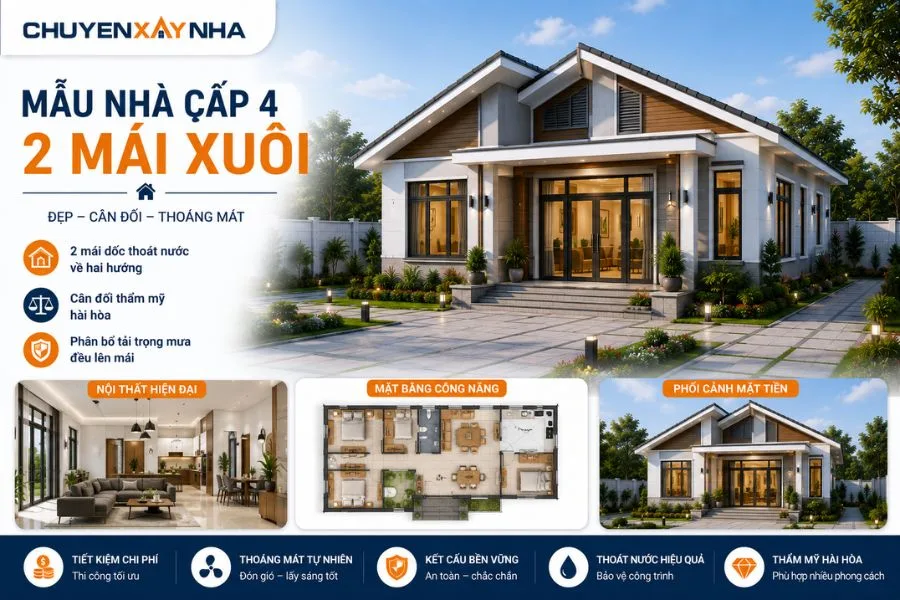 Mẫu nhà cấp 4 2 mái xuôi