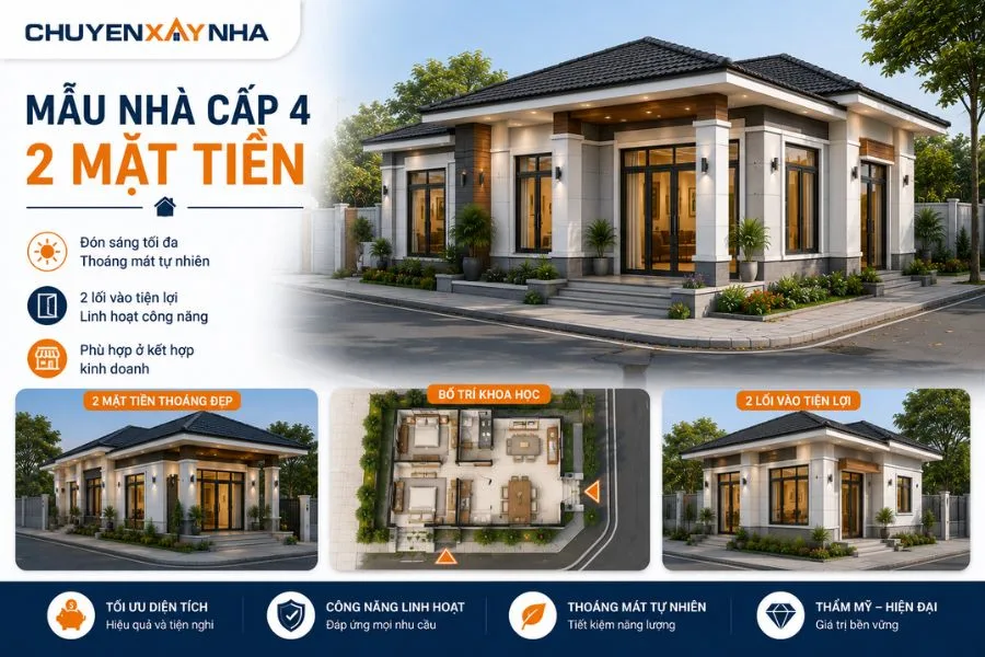 Mẫu nhà cấp 4 2 mặt tiền