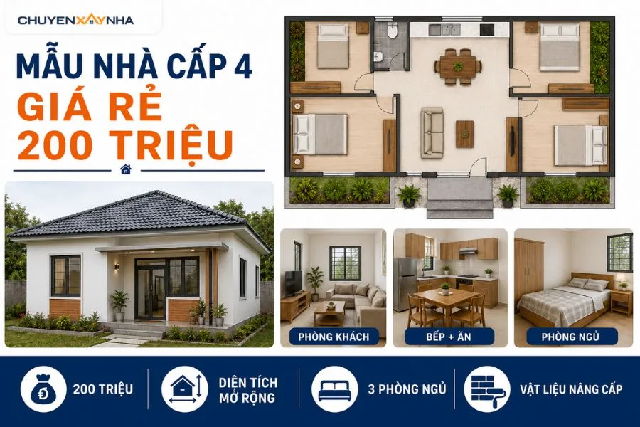 Mẫu nhà cấp 4 giá rẻ 200 triệu
