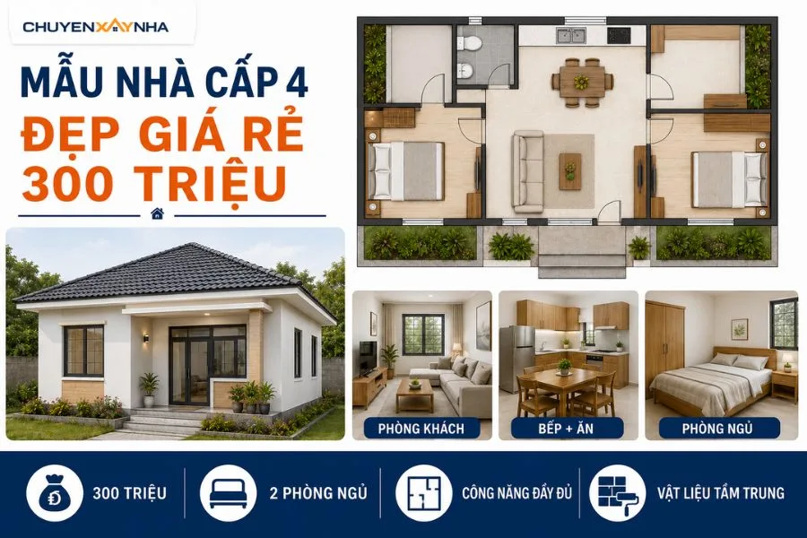 Mẫu nhà cấp 4 đẹp giá rẻ 300 triệu