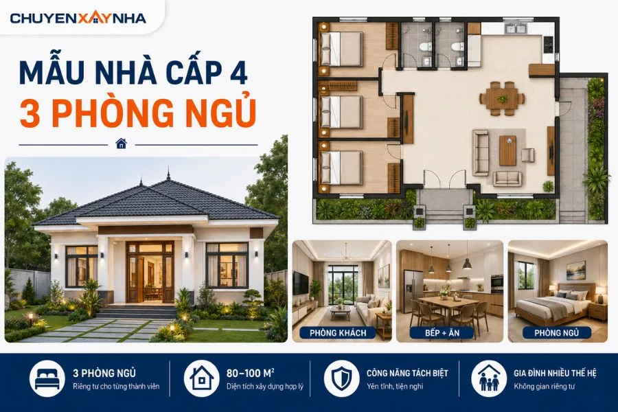 Mẫu nhà cấp 4 3 phòng ngủ