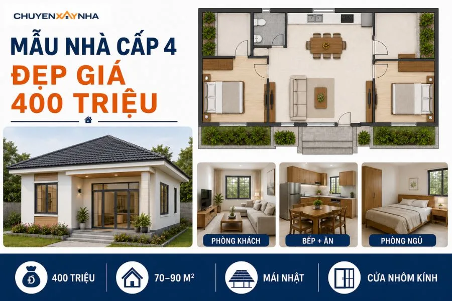 Mẫu thiết kế nhà cấp 4 đẹp giá 400 triệu