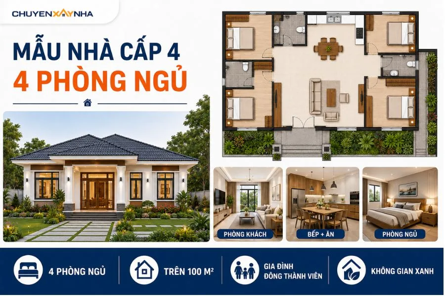 Mẫu nhà cấp 4 4 phòng ngủ