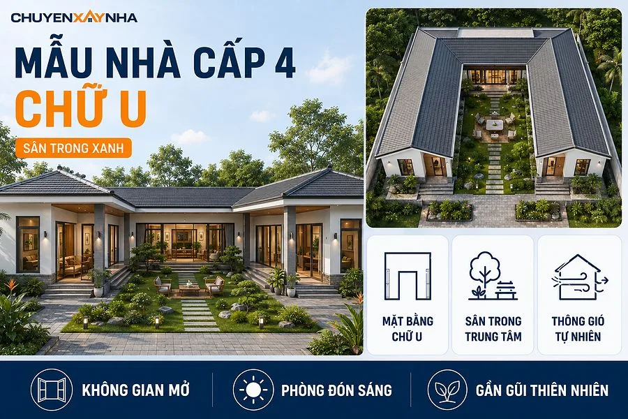 Mẫu nhà cấp 4 chữ U