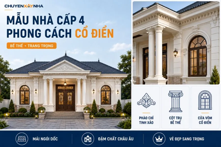 Mẫu nhà cấp 4 phong cách cổ điển
