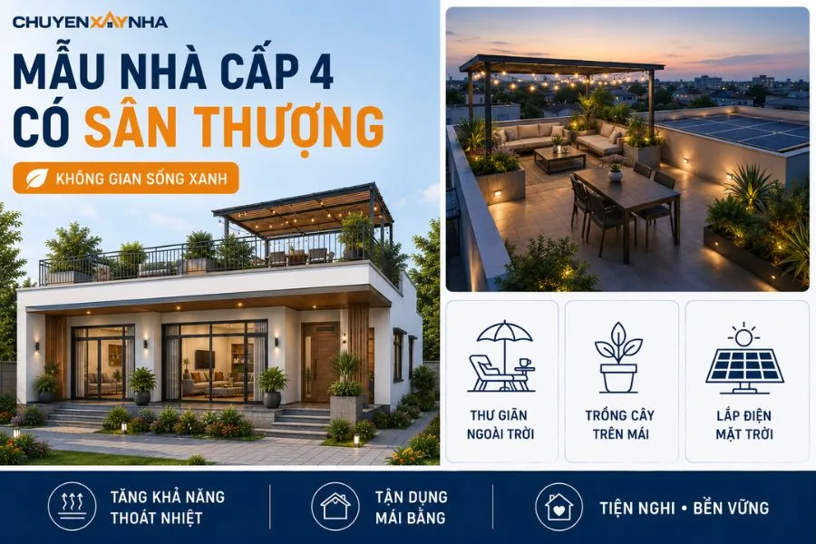 Mẫu nhà cấp 4 có sân thượng