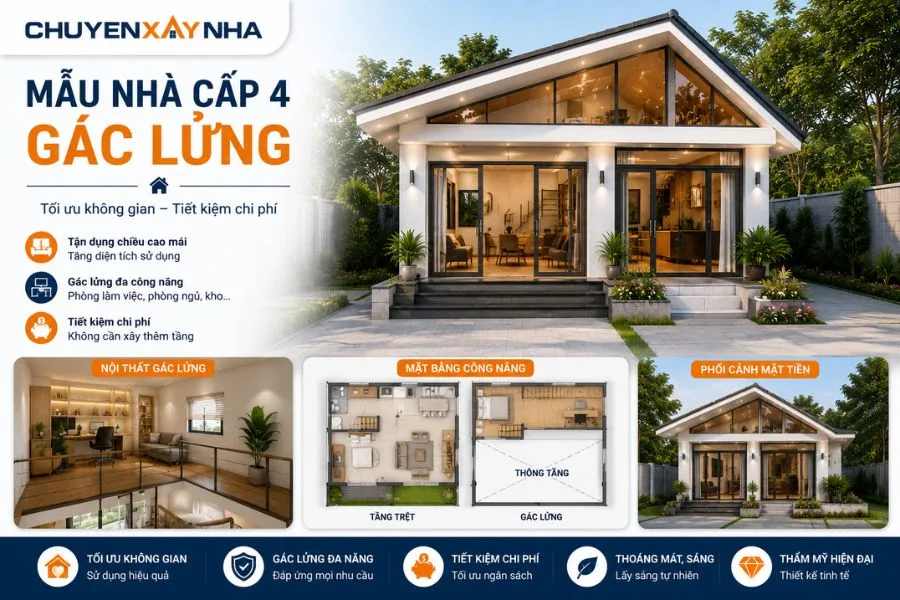 Mẫu nhà cấp 4 gác lửng