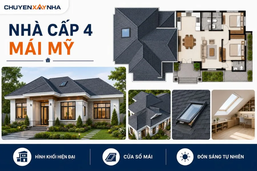 Mẫu nhà mái Mỹ cấp 4