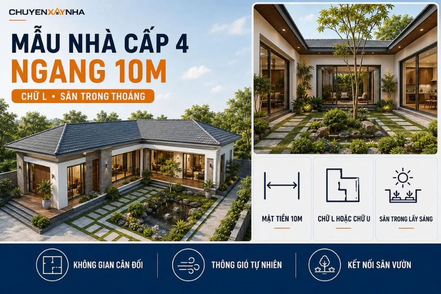 Mẫu nhà cấp 4 ngang 10m