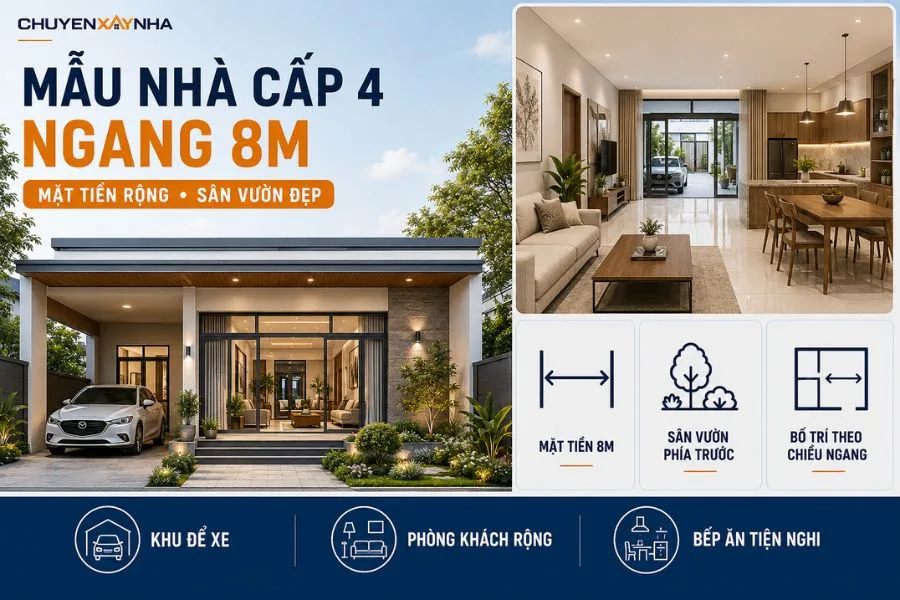 Mẫu nhà cấp 4 ngang 8m đẹp