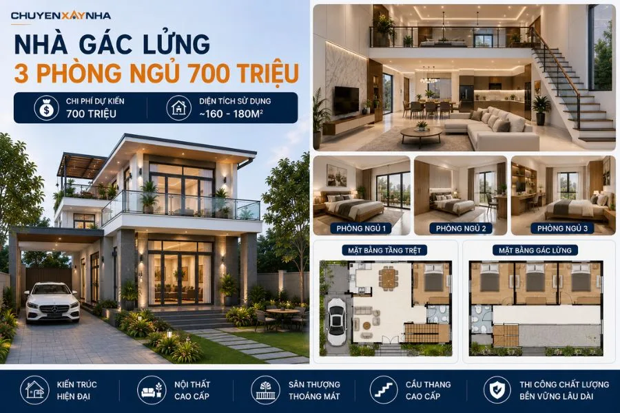 Nhà gác lửng 3 phòng ngủ 700 triệu