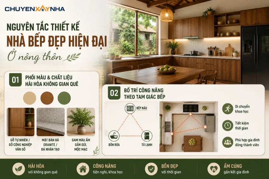 Nguyên tắc thiết kế nhà bếp đẹp hiện đại ở nông thôn
