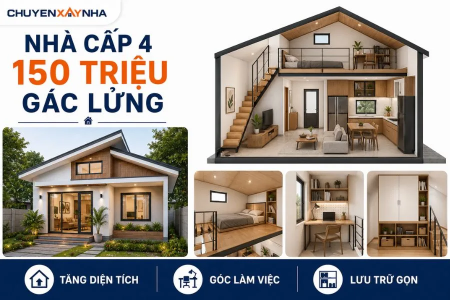 Mẫu nhà cấp 4 khoảng 150 triệu gác lửng