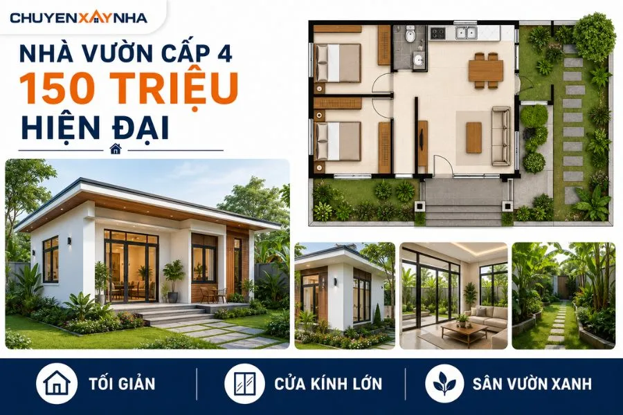 Thiết kế nhà vườn cấp 4 khoảng 150 triệu hiện đại