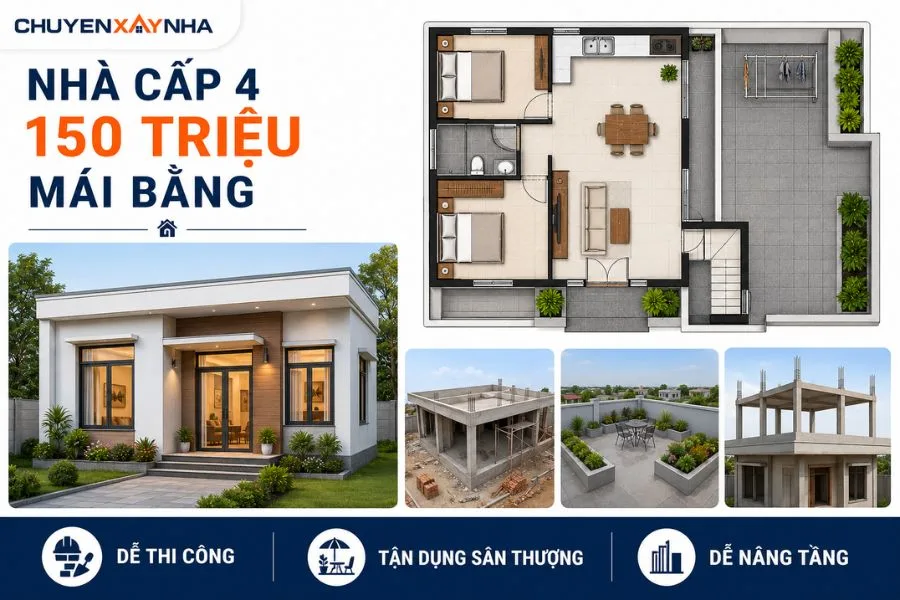 Nhà cấp 4 khoảng 150 triệu mái bằng