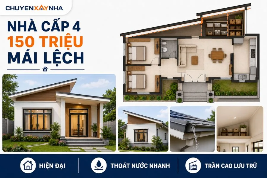 Nhà cấp 4 đẹp khoảng 150 triệu mái lệch