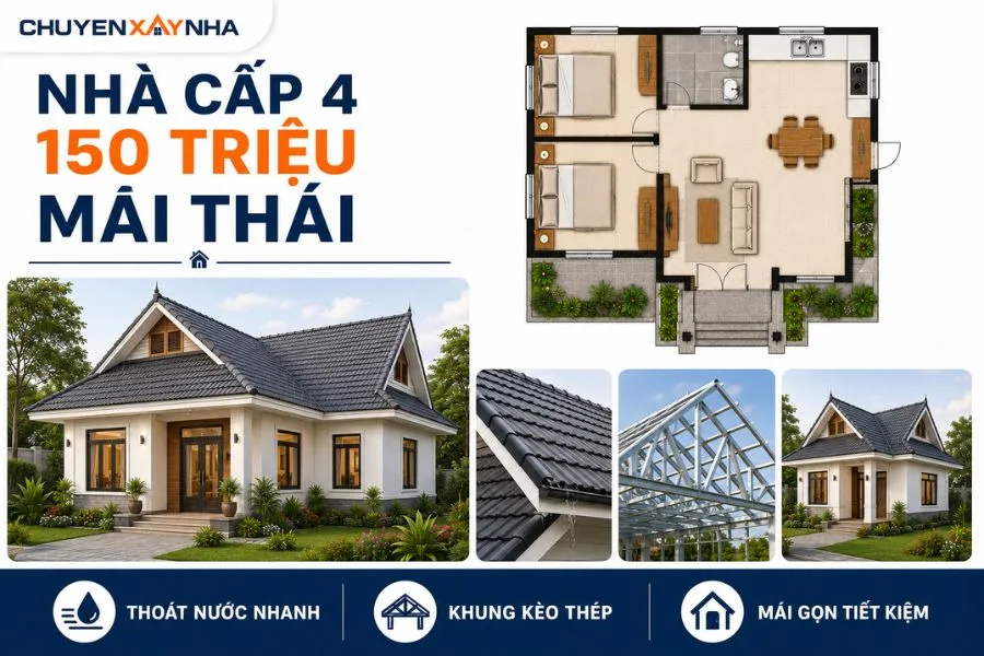 Nhà cấp 4 khoảng 150 triệu mái Thái truyền thống