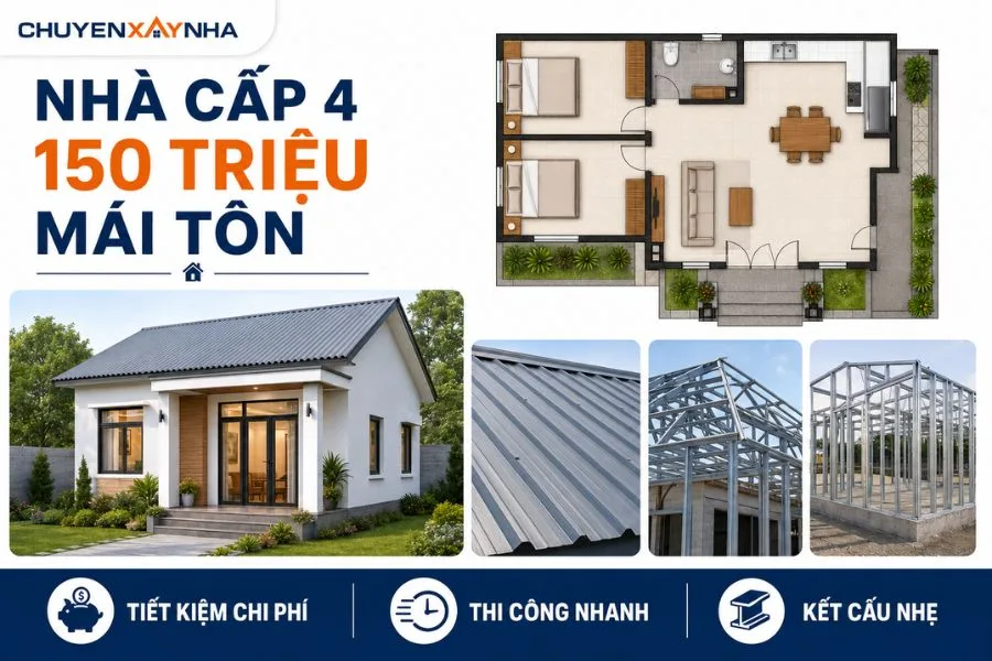Nhà cấp 4 khoảng 150 triệu mái tôn đơn giản
