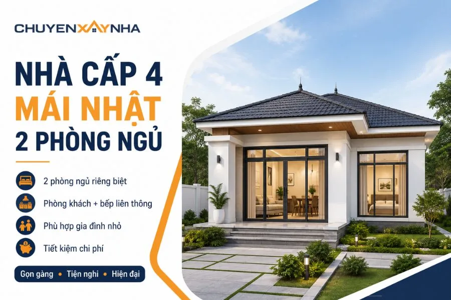 Nhà cấp 4 mái Nhật 2 phòng ngủ