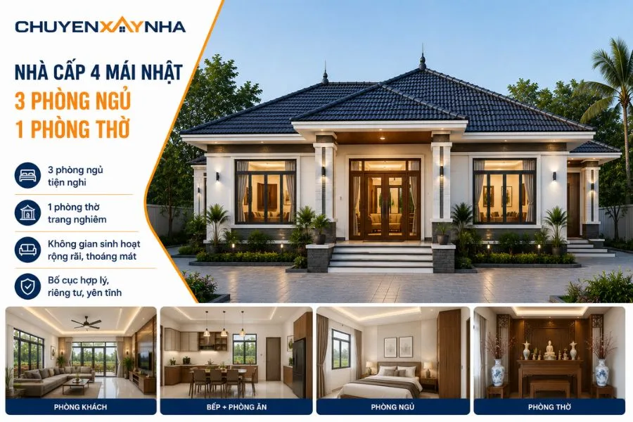 Nhà cấp 4 mái Nhật 3 phòng ngủ khu vực nông thôn