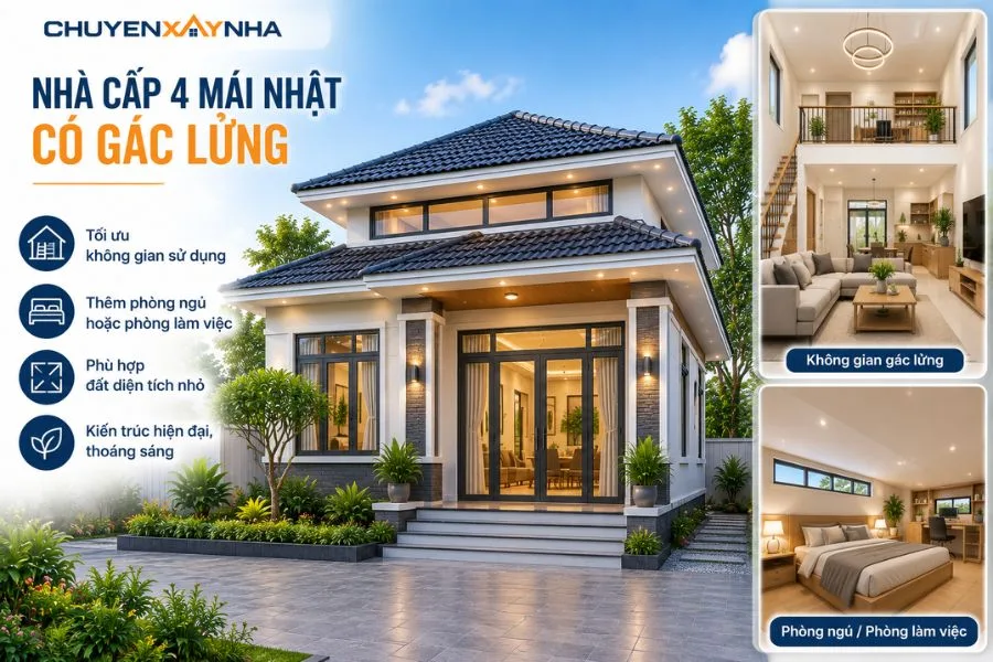 Nhà cấp 4 mái Nhật có gác lửng